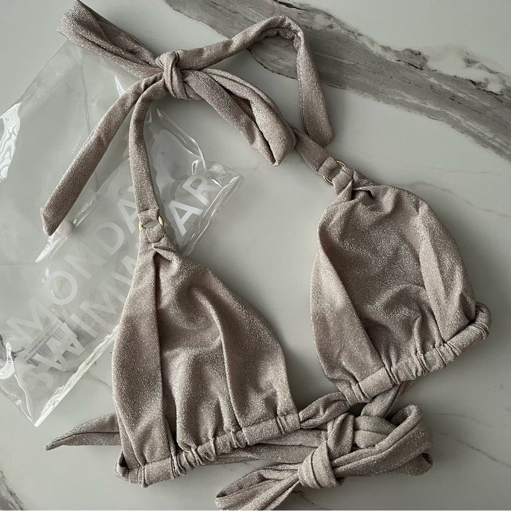 Monday Swimwear (VVV) Morocco Bikini Triangle Silver Pearl Shimmer Gold Tie XL
